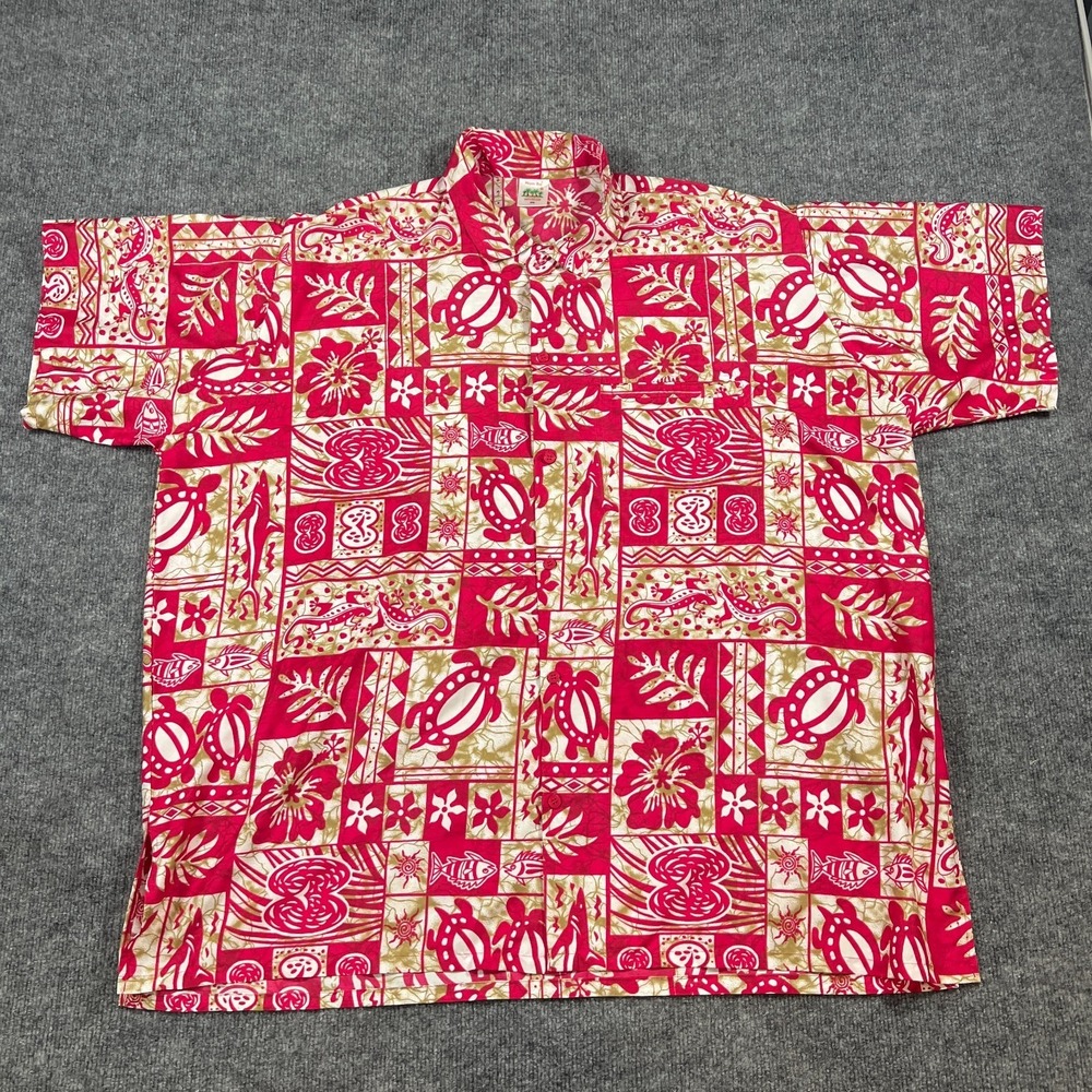 Happy Bay Hawaiian Shirt‎ Mens 2XL Multicolor All Over Print Button Front Beach
